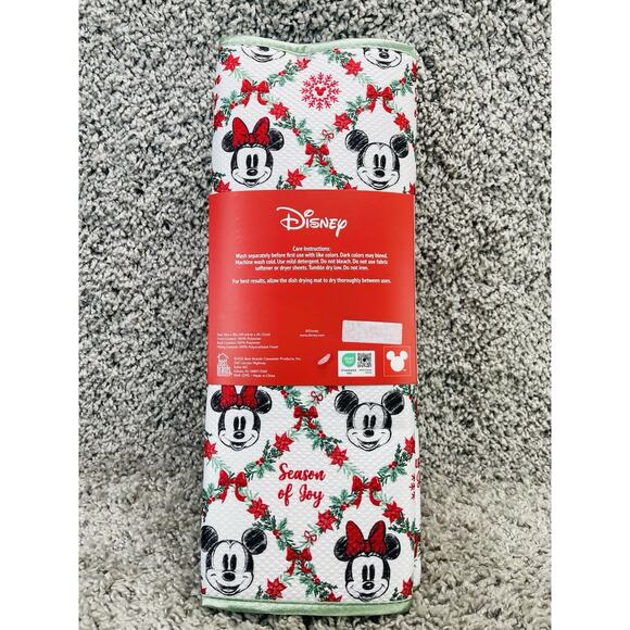 2 Pk Disney Mickey Minnie Dish Drying Mats 16" x 18" Christmas Wreath Holiday - Picture 8 of 8
